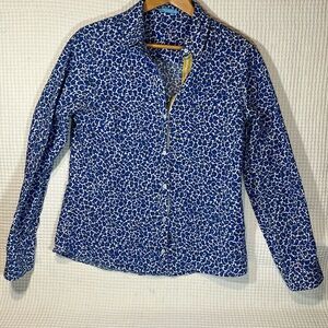 J Mclaughlin Floral Printed Button Down Shirt Flip Cuff Sz small Blue Yellow